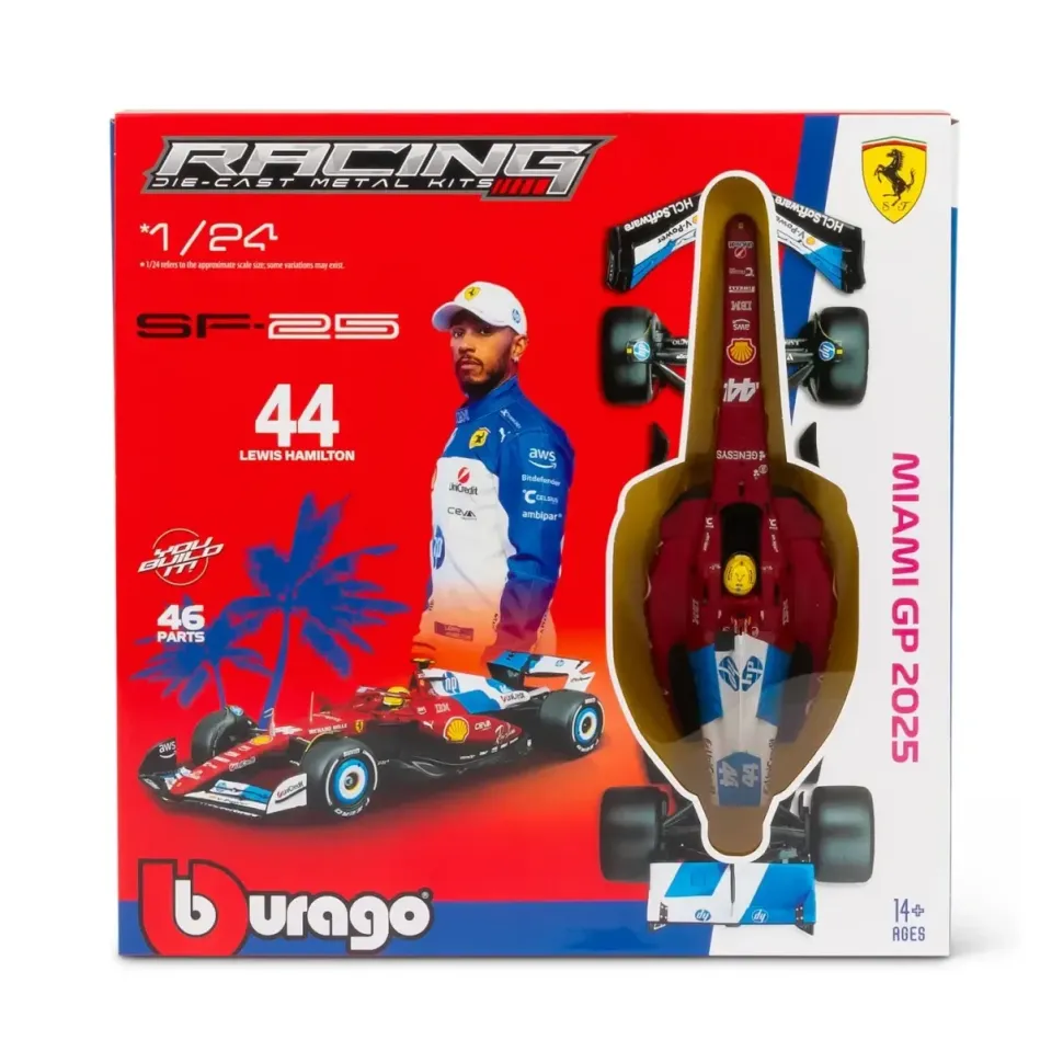 Burago 1/24 F1 Ferrari SF-25 Miami GP 2025 Diecast Model Kit - Lewis Hamilton