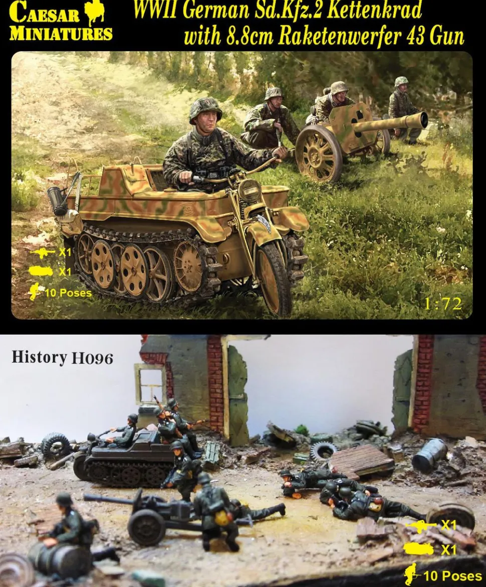 Caesar Miniatures 1/72 Sd.Kfz.2 Kettenkrad with 8.8cm Raketenwerfer 43 Gun
