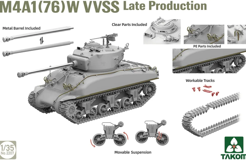 Takom 1/35 M4A1(76w) Sherman HVSS Late Production