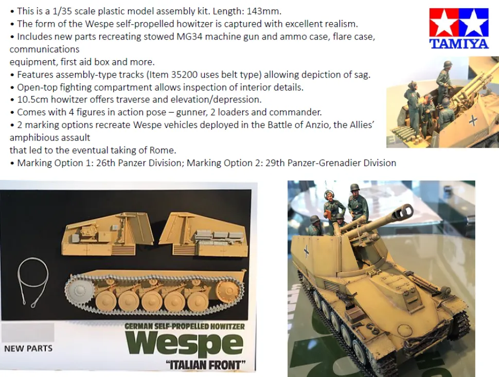 Tamiya 1/35 Sd.Kfz.124 Wespe SPG Italian Front